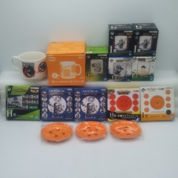 B1495 未使用 ドラゴンボール 一番くじ 食器まとめ 15点セット ダブリ有 小皿 マグカップ グラス 湯呑など DB拍卖