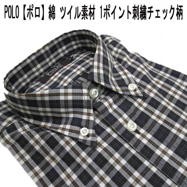 POLO 綿1P刺繍BDシャツ ツイル/チェック柄 紺×赤×白 L拍卖