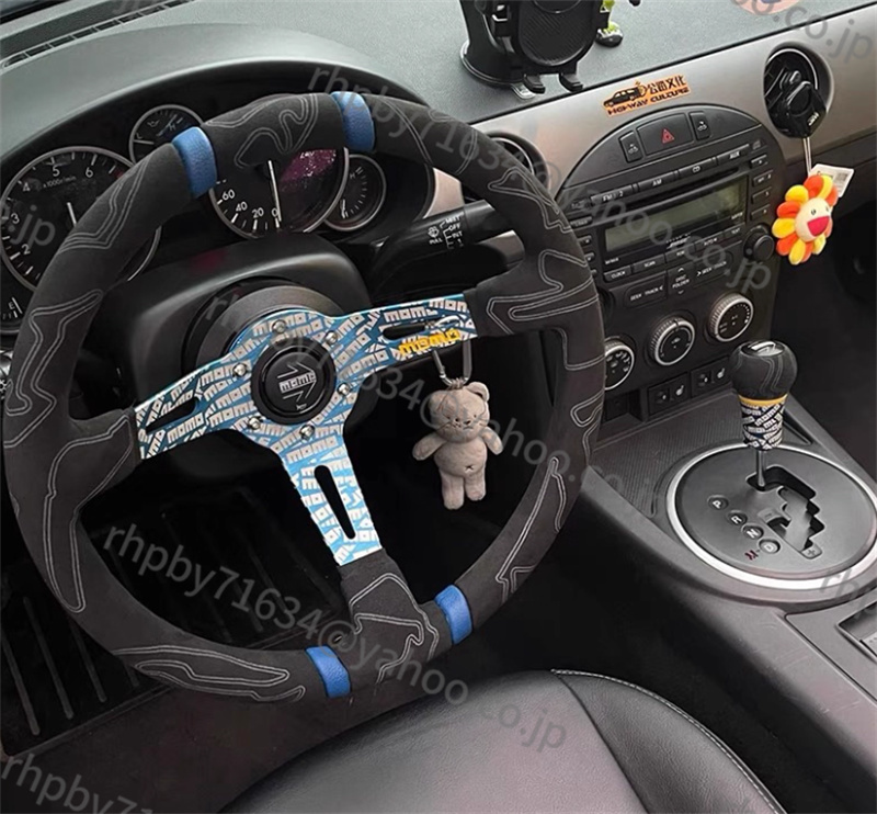 人気MOMOステアリング ハンドル ●350mm/14インチ スエード スポーツステアリングホイールblue ●RH020拍卖