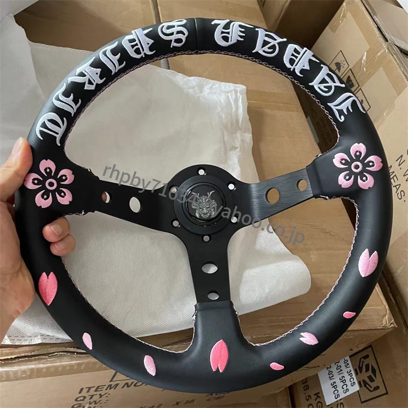 新作VERTEX ステアリング 競技用改装ハンドル 13インチ スポーツ 車ハンドル 桜刺繍 RH063拍卖