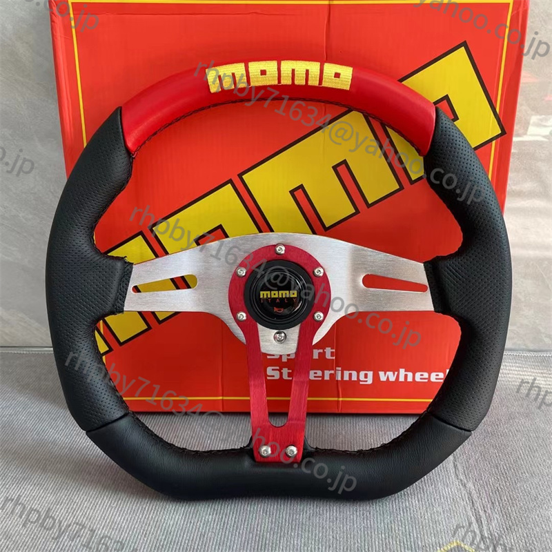 新品モモ ステアリング、ハンドル本体 MOMO 14インチJDM 競技用改装ハンドルホイール red ●RH036拍卖