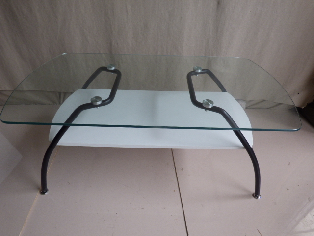 む691.ニトリ ガラステーブル ローテーブル ガラス天板 棚付き CTシスコ9550TP ホワイト 拍卖