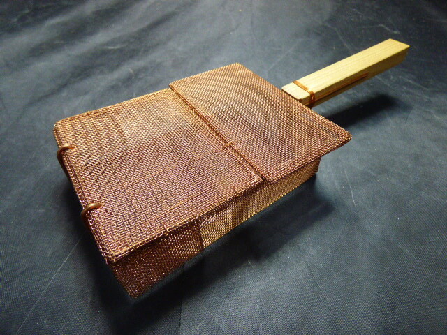 む707.銅製 京の「ごま煎り器」 銀杏煎り 手編み 煎りごま器 拍卖