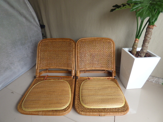 む502【2点セット】籐座椅子 折りたたみ式 コンパクト ラタン アジアン 2段階 リクライニング拍卖