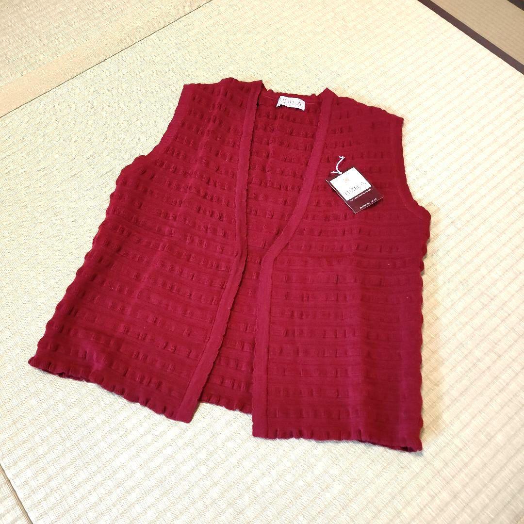 ニットベスト 変わり織り ボルドー 臙脂色 アクリル ウール混 日本製拍卖