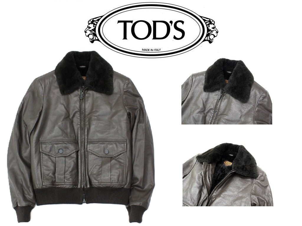 ●121万新品訳有◆M程度◆TOD'Sトッズ◆最高級オバインレザー ジップブルゾンジャケット ダークブラウン濃茶 1円拍卖