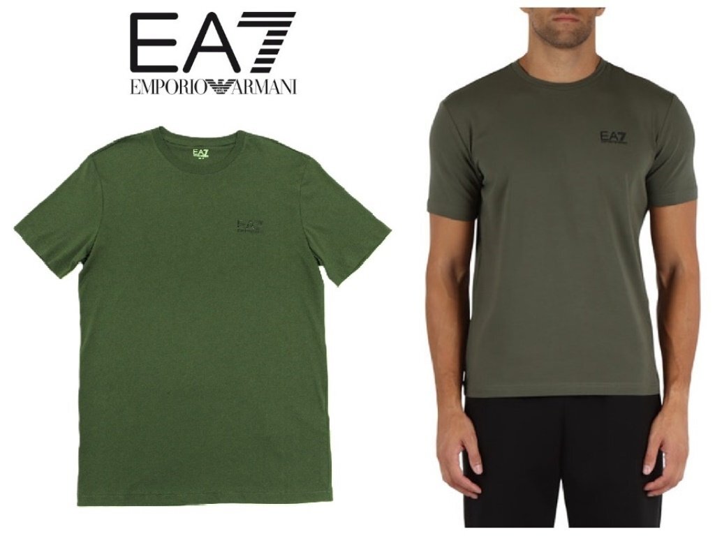 ●5万新品◆3XL◆EMPORIO アルマーニロゴ プリント薄手涼感ストレッチコットン クルーネックTシャツカーキ 1円拍卖