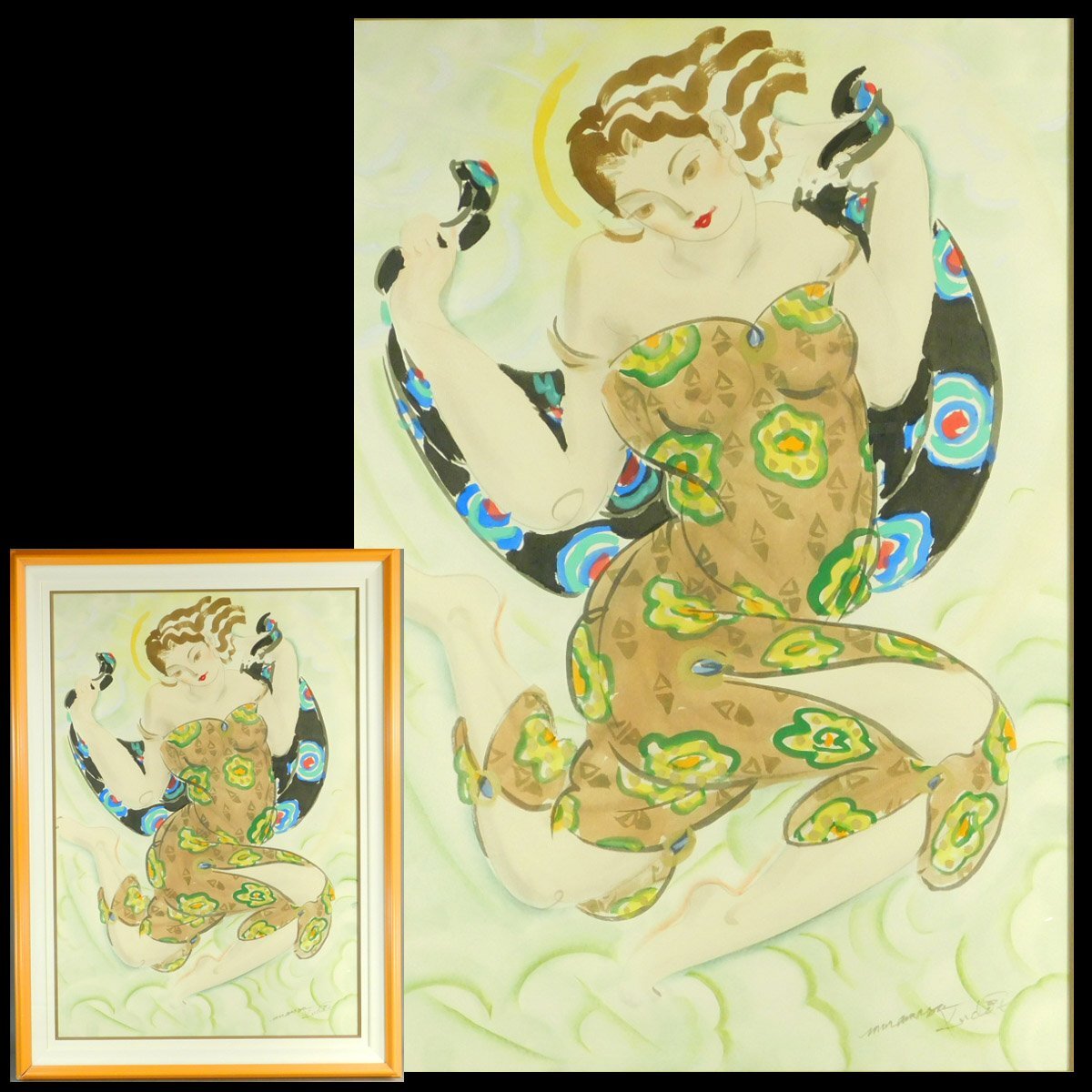 工藤村正「踊るモダンガール(仮)」水彩 美人画 額装 特大(40号相当) アメリカ在住 世界的人気作家 ka2510N08拍卖