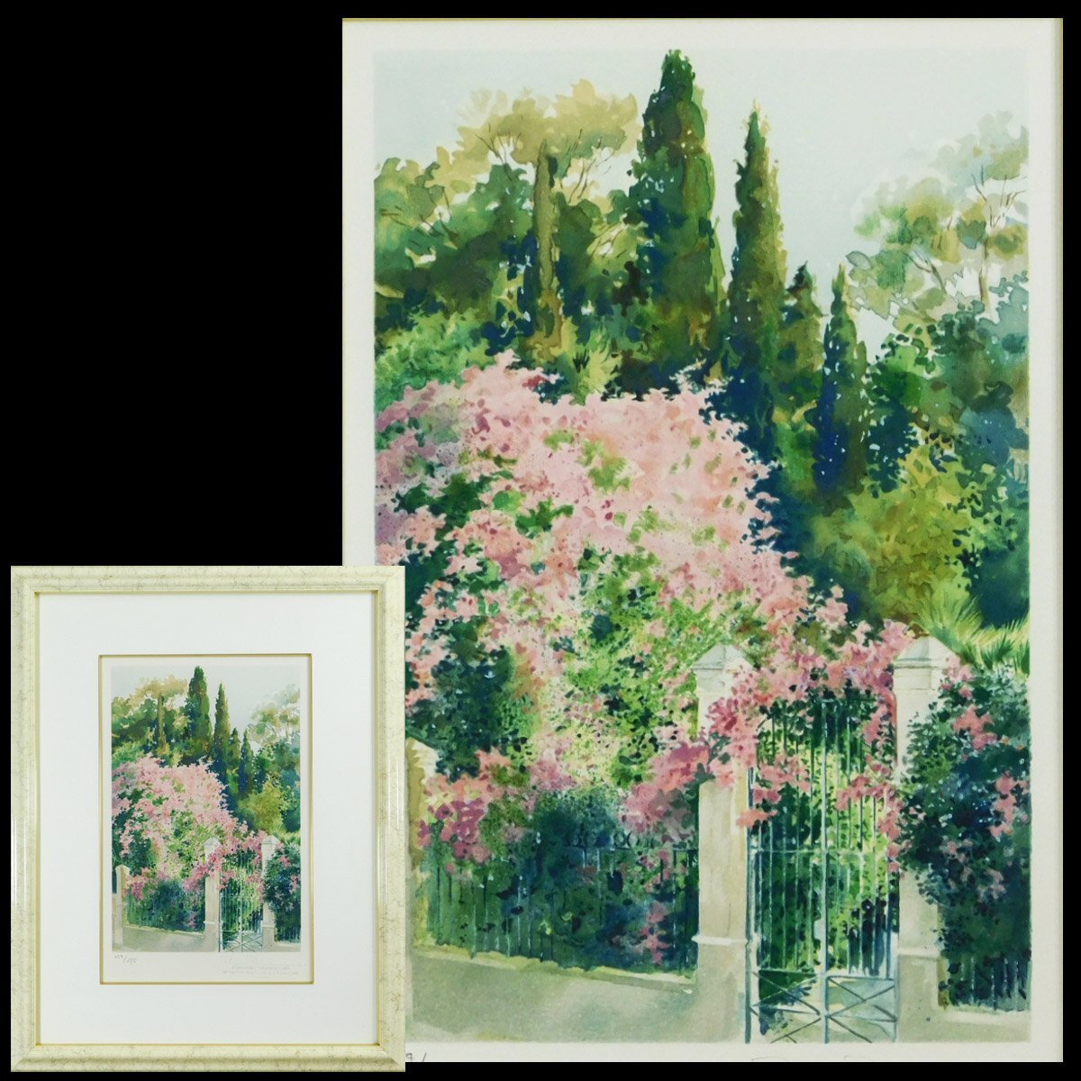 ホアキン トレンツ リャド(Llado)ブーゲンビリア シルクスクリーン 額装 美品 遺族サイン 販売時シール ka2510N21拍卖