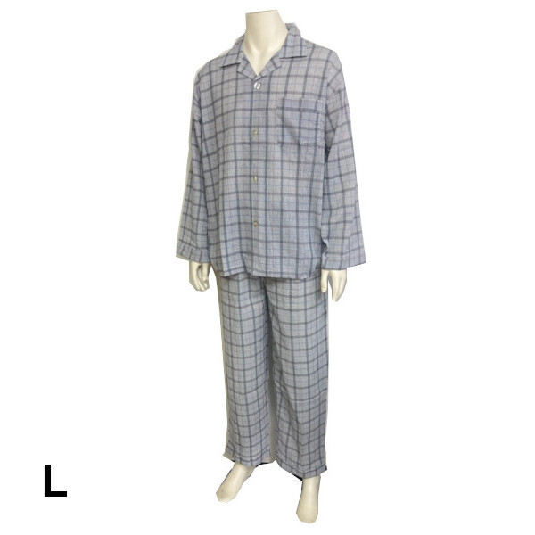 即決新品 メンズ パジャマ 楊柳 テーラー 長袖 春夏 涼しい L チェック 涼感素材 綿100% 上下 送料無料拍卖