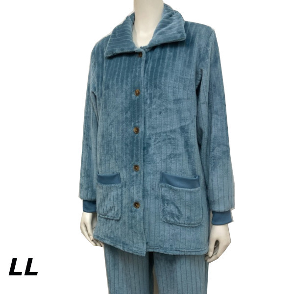 即決新品 送料無料 レディース 柔らか フリース パジャマ ブルー系 LL 上下セット セットアップ 拍卖