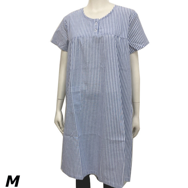 即決新品 レディース ワンピース ストライプブルー サイズ M ルームワンピ 部屋着 パジャマ 涼しい 送料無料拍卖