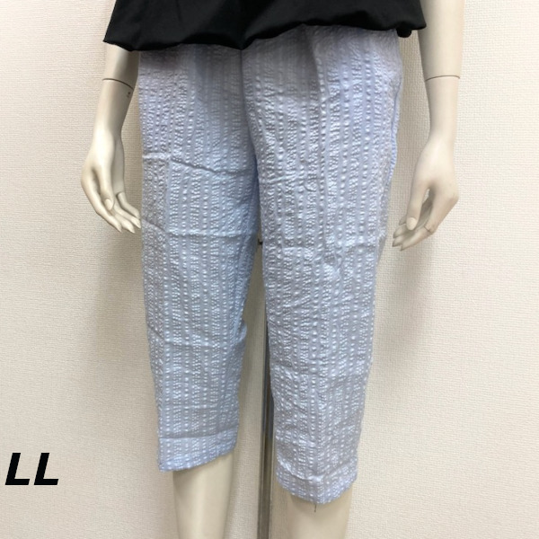 即決新品 レディース LLサイズ 涼しい 7分パンツ ルームパンツ サッカー生地 水色 送料無料拍卖