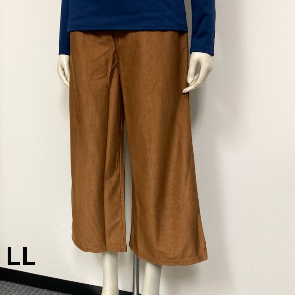 即決新品 レディース 脚長 薄手 コーディロイワイドパンツ LL キャメル 送料無料拍卖