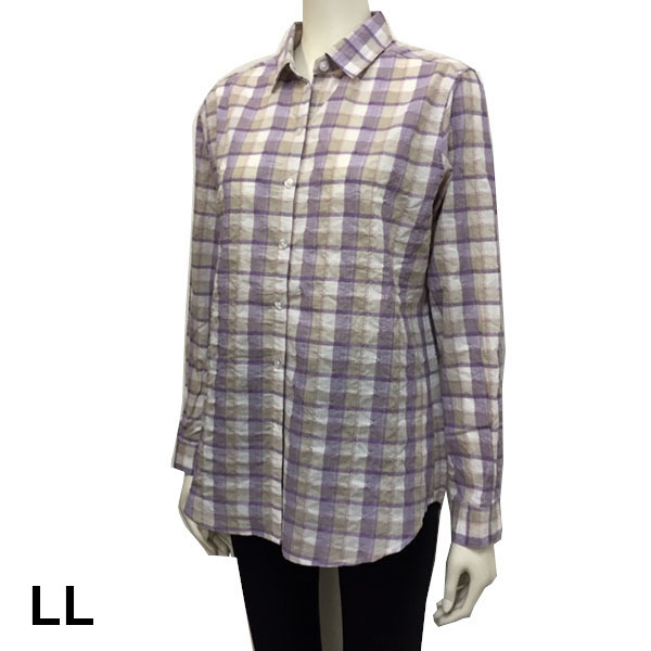 即決新品 レディース LL 長袖 ドビー シャツ チェック 春夏 送料無料拍卖