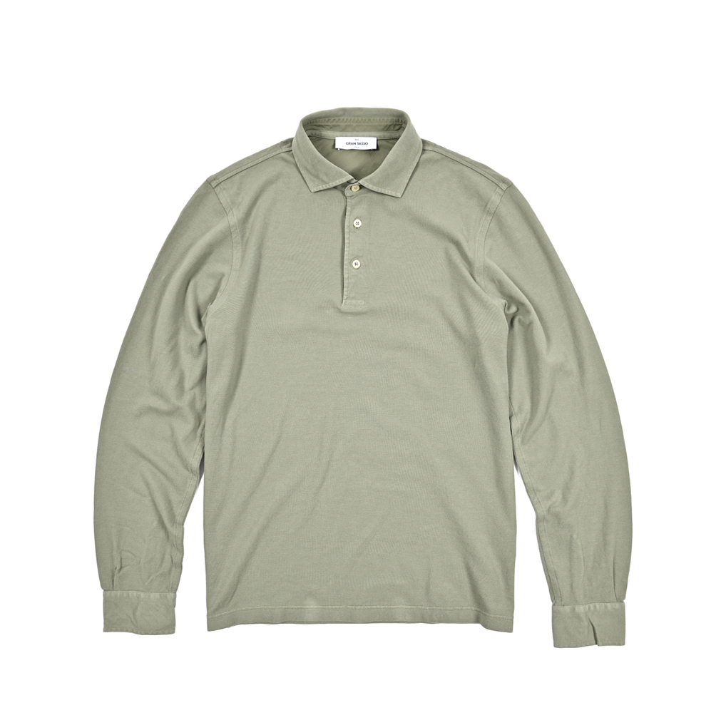 新入荷 新品 グランサッソ Gran Sasso 長袖 鹿の子ポロシャツ 秋 3シーズン メンズ ナチュラルストレッチ コットン グリーン 425881-54拍卖