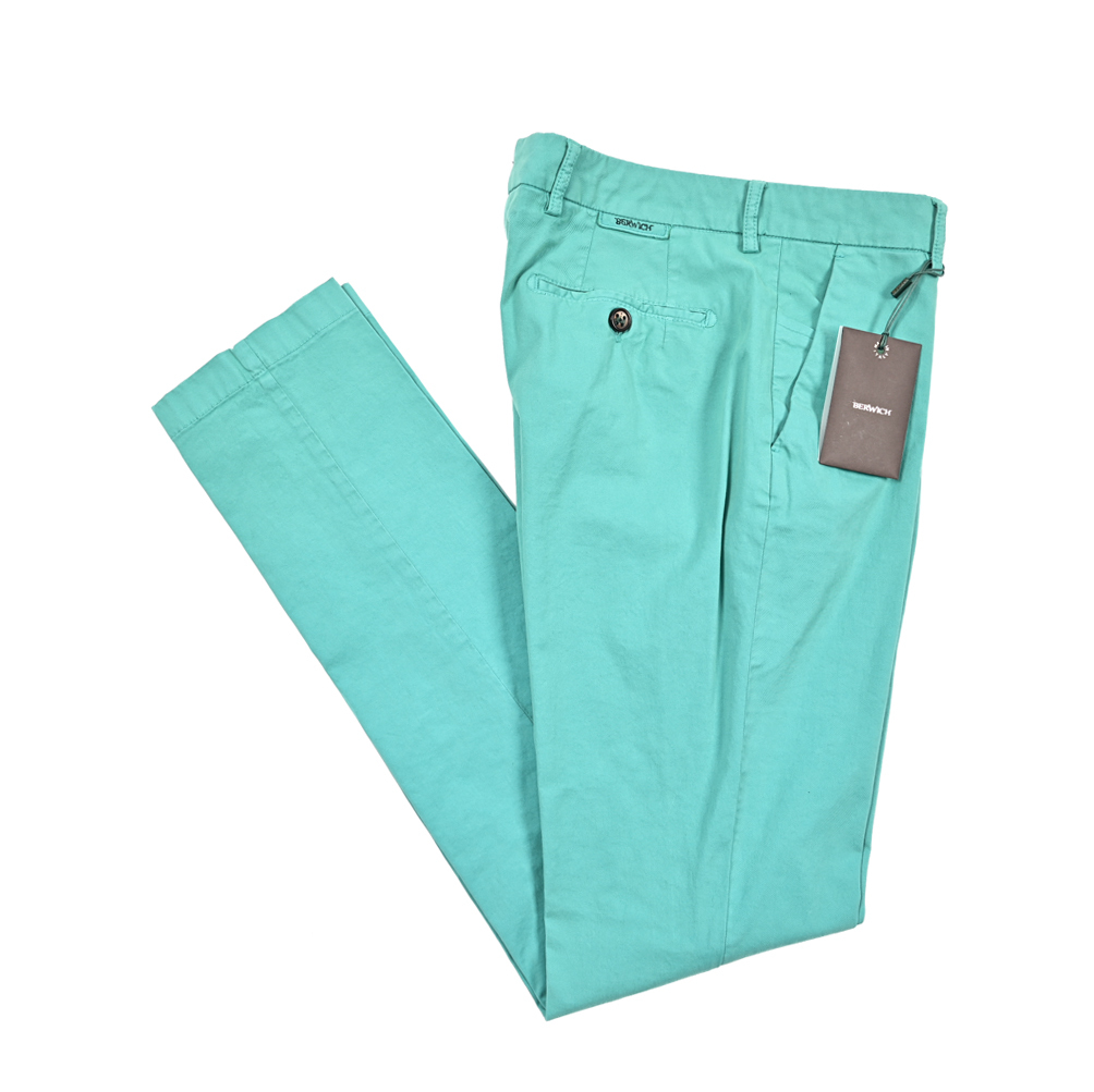 秋冬新入荷 新品 ベルウィッチ BERWICH MORELLO-GD スラックス ノータック ストレッチ パンツ メンズ ガーメントダイ グリーン 424377-48拍卖