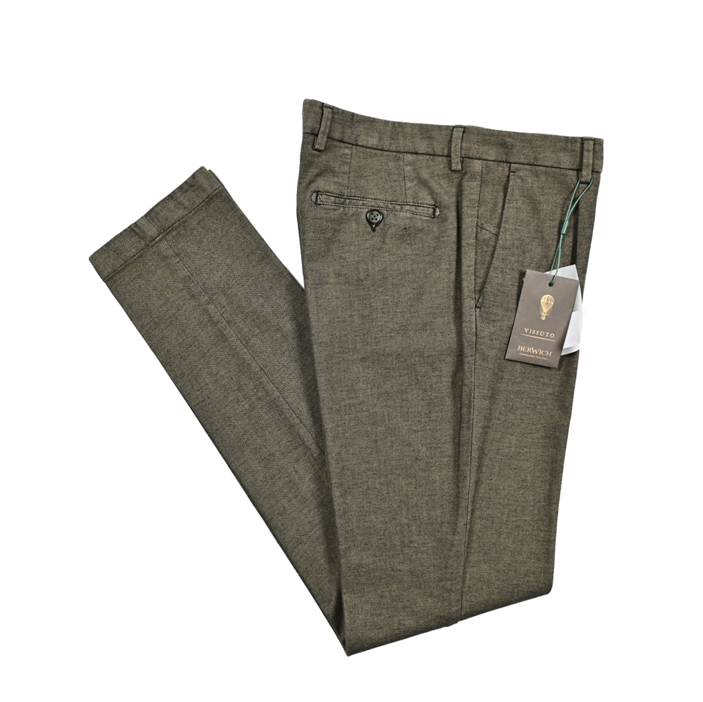 秋冬新入荷 新品 ベルウィッチ BERWICH MORELLO スラックス ワンタック ストレッチ パンツ メンズ コットン 織柄 ブラウン 411964-52拍卖