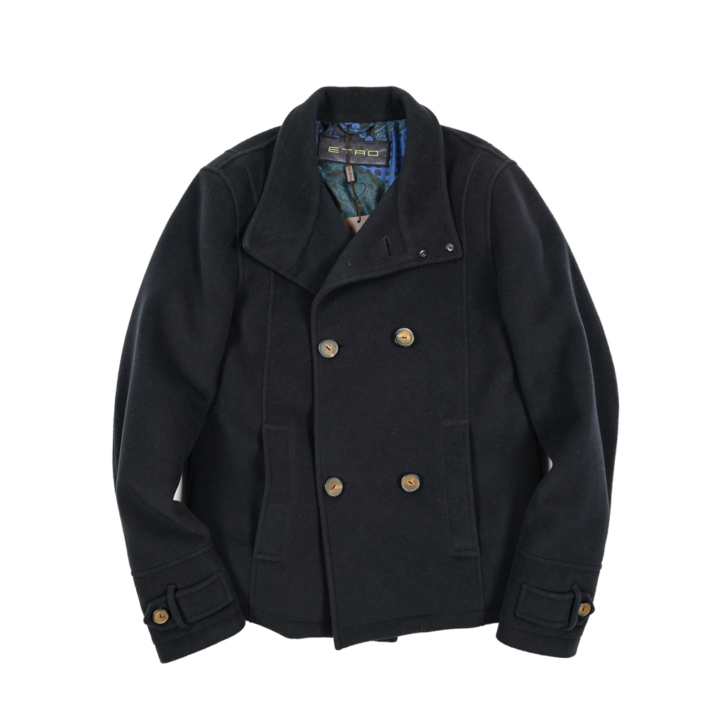 厳選 新着 新品 エトロ ETRO Pコート スタンドカラージャケット 4Bダブル 秋冬 アウター カシミヤ混 フリースウール ネイビー 406330拍卖