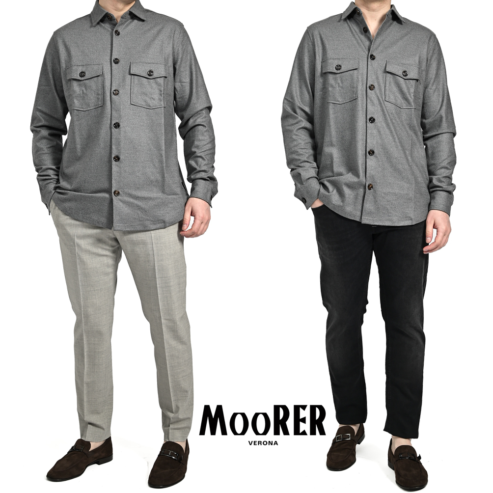 秋冬新入荷 新品 ムーレー MOORER MEYER-THA シャツ レギュラーフィット セミワイドカラー 長袖 インターロック生地 グレー 418271-52拍卖