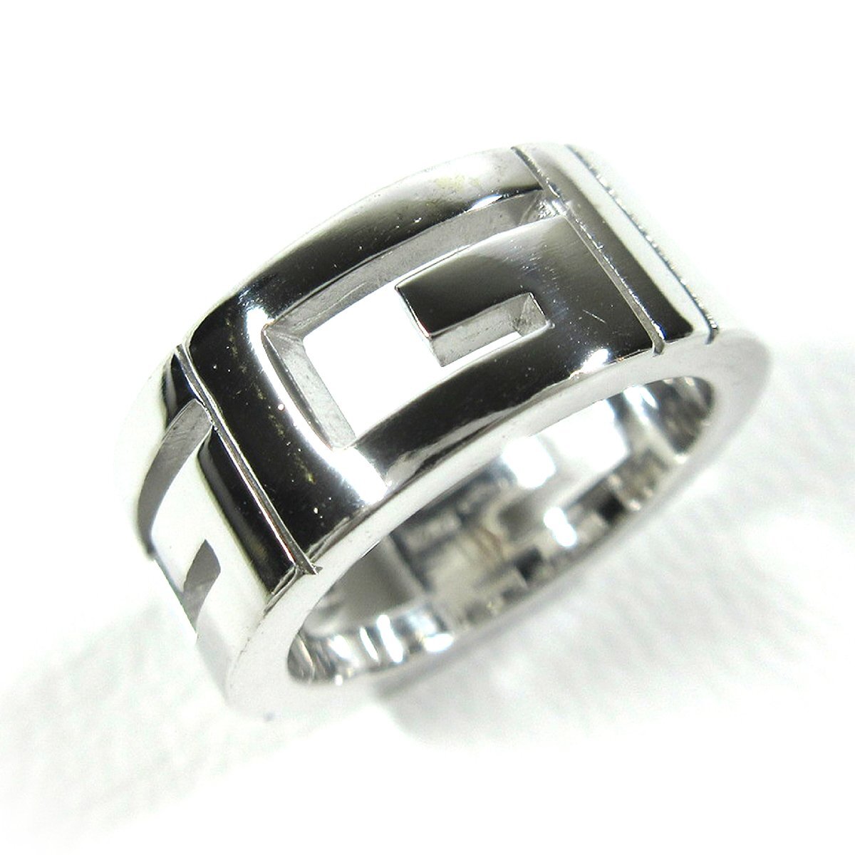 グッチ K18WG Gロゴ モチーフ ホワイトゴールド マルチプル リング 幅7.4mm 8.3g 4.5号 BJ11拍卖