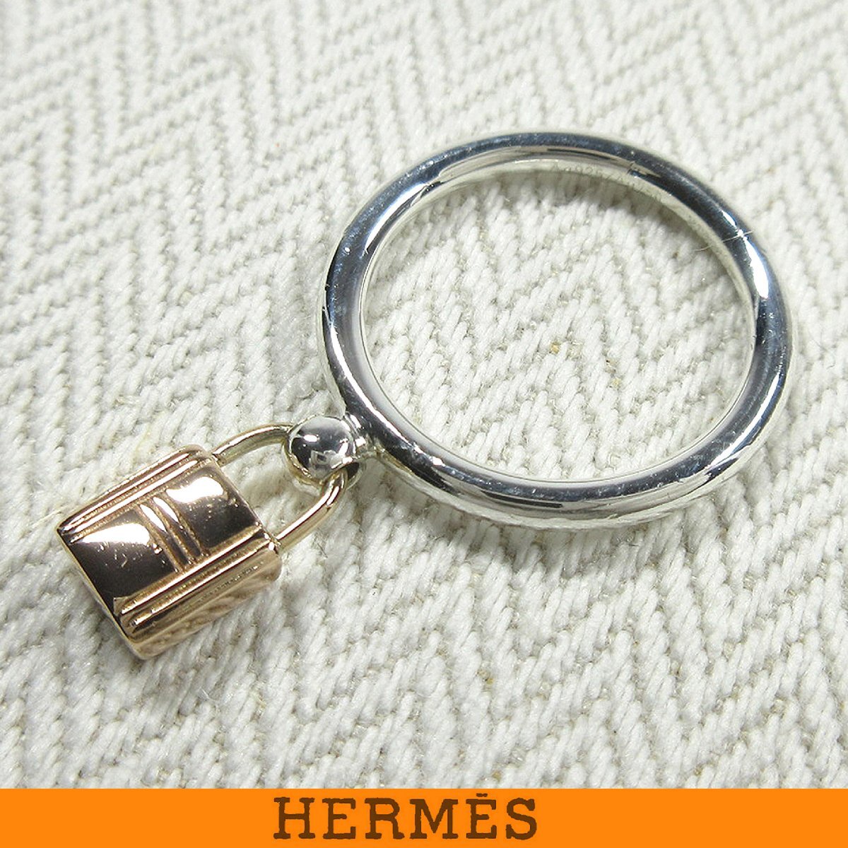 エルメス ヴィンテージ アミュレット カデナ ピンクゴールドチャーム付 コンビ リング 47/日本サイズ6.5号 シルバー925 K18PG 3g拍卖