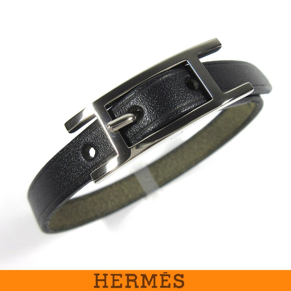 エルメス アピIII レザー ブレスレット ブラック シルバー金具 腕周り約15.1cm~17.2cm 2003年 未使用品 箱付 H6拍卖