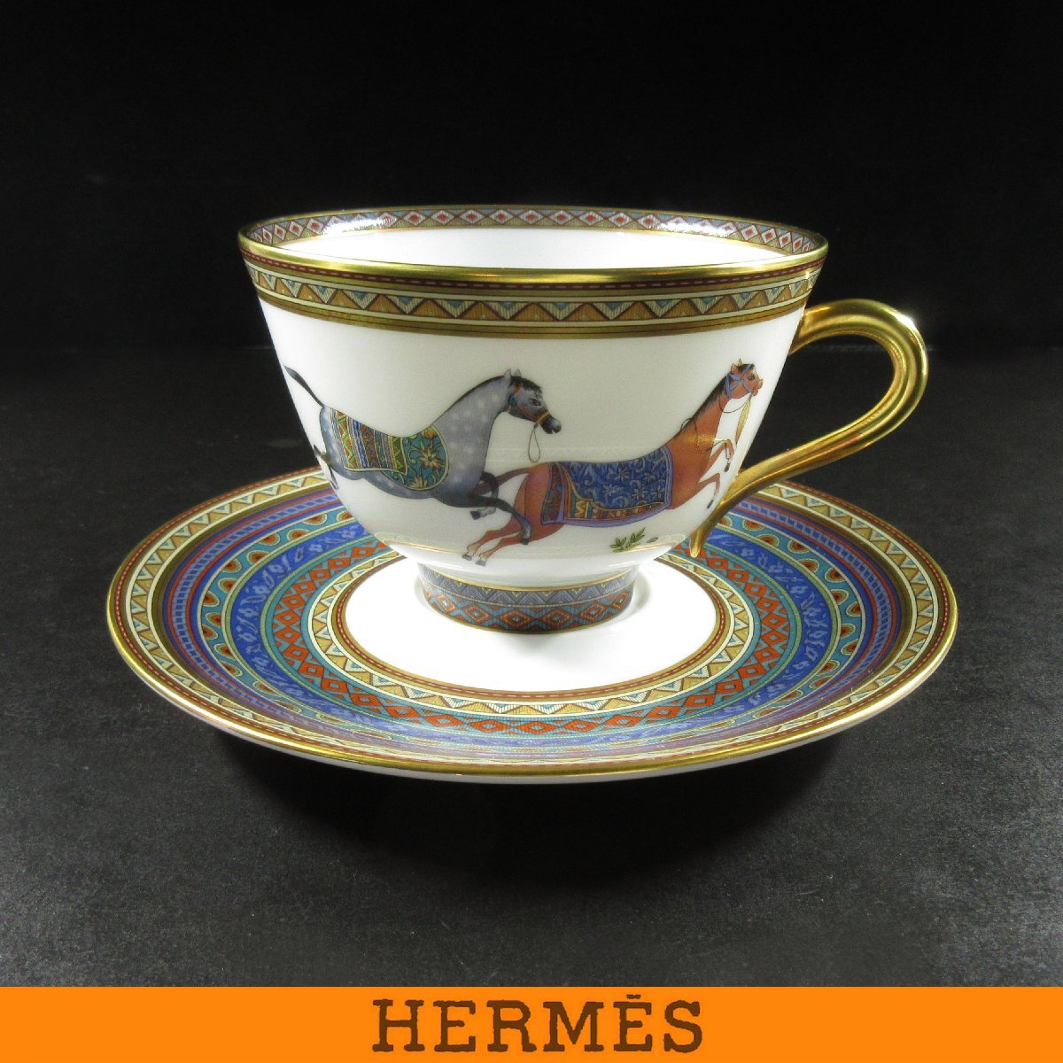 エルメス 009884P-00 シュヴァルドリアン ポーセリン ティーカップ&ソーサー 磁器 国内正規品 購入日2013年10月6日 箱付 H95拍卖
