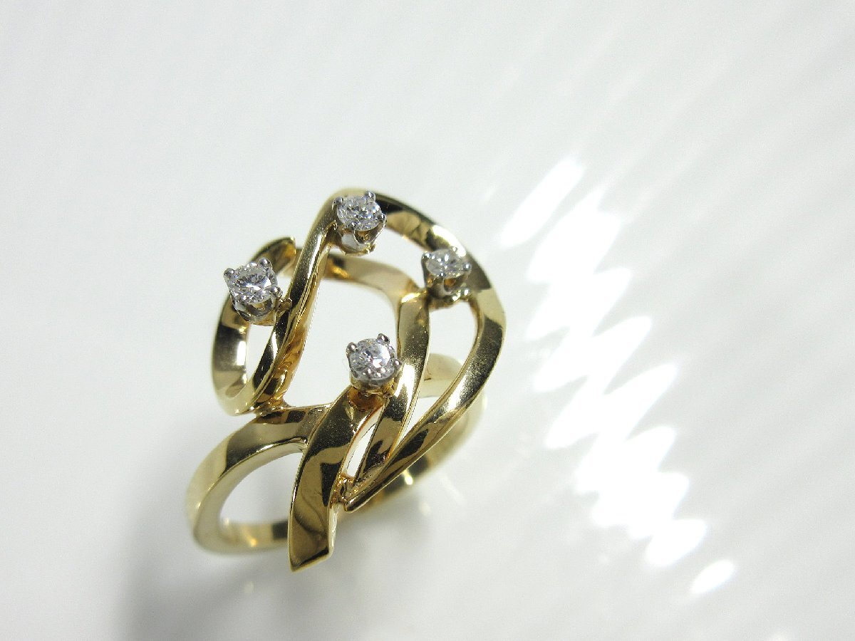 ダンクナー ヴィンテージ 14K 4Pダイヤモンド イエローゴールド リング 10号 5.2g BJ24拍卖