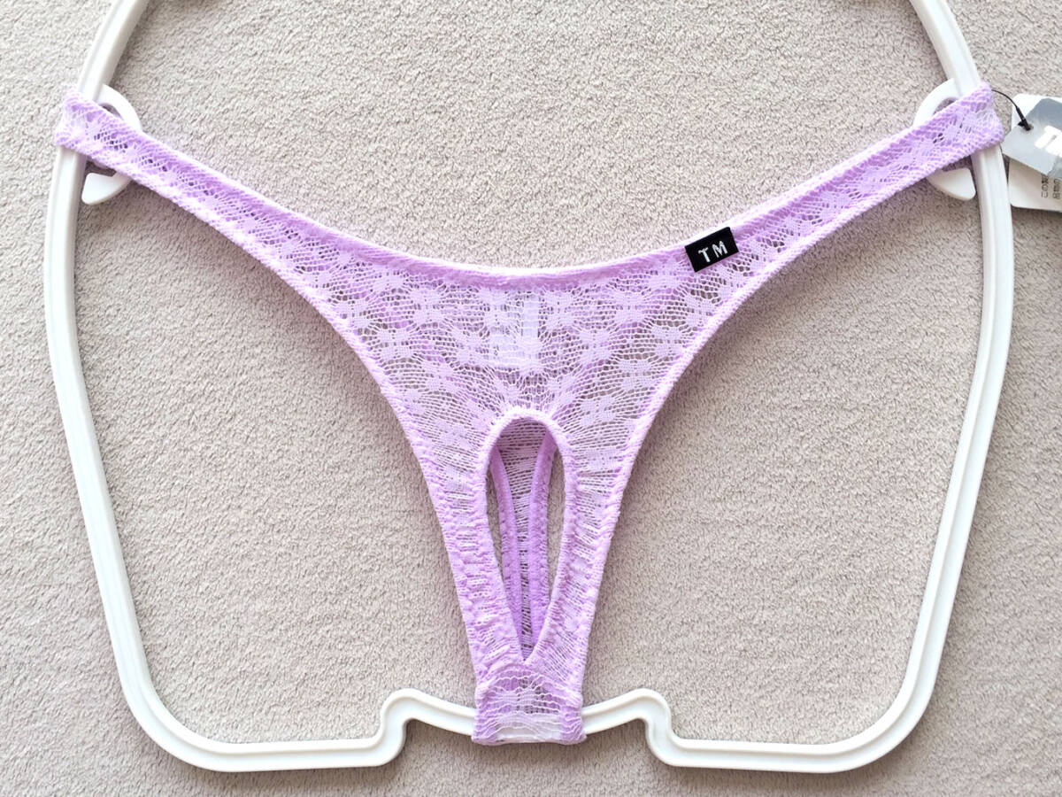 【ターキー/TM collection】丸出し露出!フロントオープン★かわいい花柄レース&ストレッチ★浅履きTバック/パープル♪新品/日本製拍卖