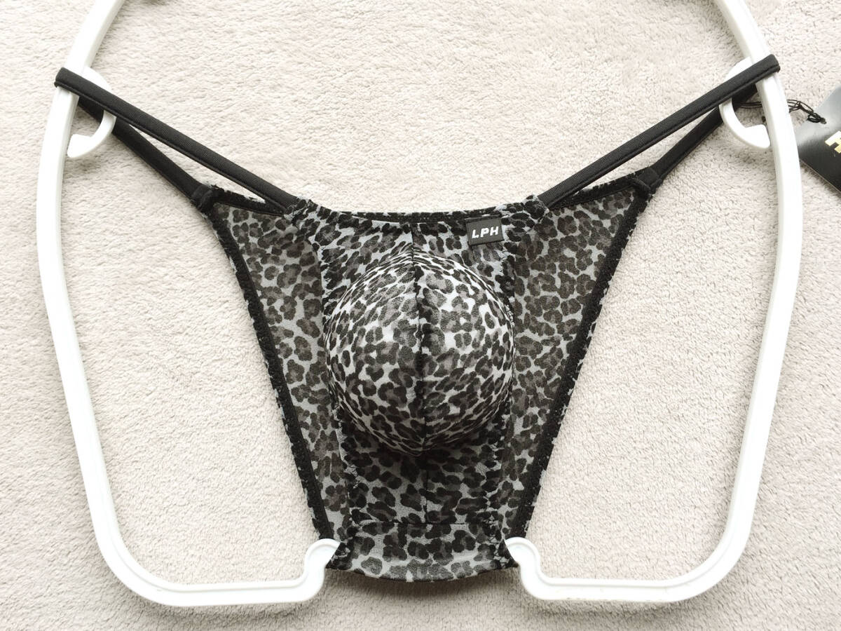 【ラ・ポームオム/La-Pomme Homme】ヒョウ柄アニマル&シースルー★さらさらストレッチ★浅履きハーフバック/グレー♪新品/日本製拍卖