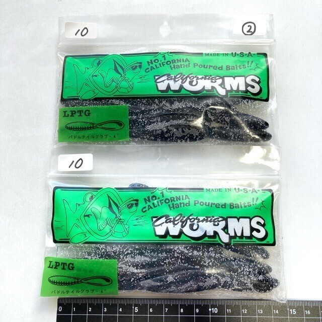 811102 新品 カリフォルニアワーム パドルテールグラブ 4インチ 20本ブラック② CALIFORNIA WORM PADDLE TAIL ハンドポワード オールド品拍卖