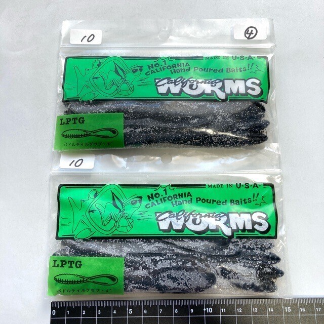 811104 新品 カリフォルニアワーム パドルテールグラブ 4インチ 20本ブラック④ CALIFORNIA WORM PADDLE TAIL ハンドポワード オールド品拍卖