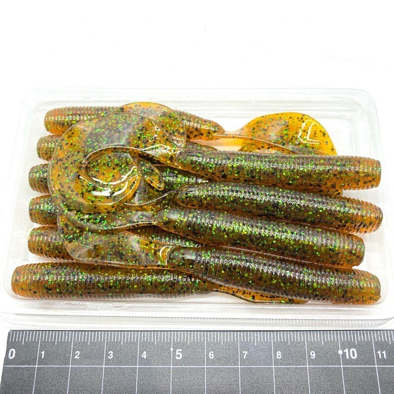 815716 ゲーリーヤマモト 6インチ ジャンボグラブ 10本 シングルテール GARY YAMAMOTO #196 パンプキン/グリーン&ブラックフレーク拍卖