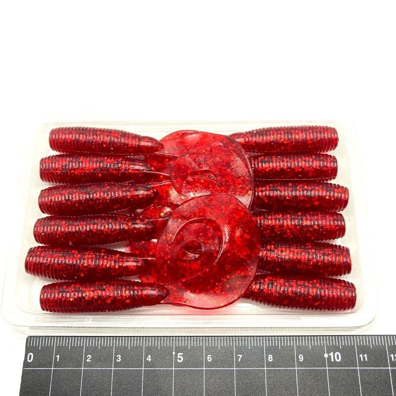 815718 ゲーリーヤマモト 5インチ スーパーグラブ 12本 GARY YAMAMOTO シングルテール #009 レッド/レッドフレーク拍卖