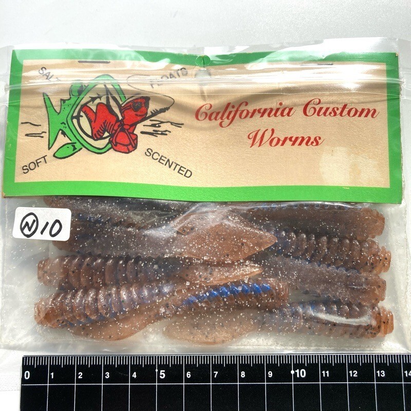 815784 新品 カリフォルニアワーム レーザービームストリンガー 3.25インチ 10本 #シナモンブルーネオン~ CALIFORNIA WORM 超オールド品拍卖