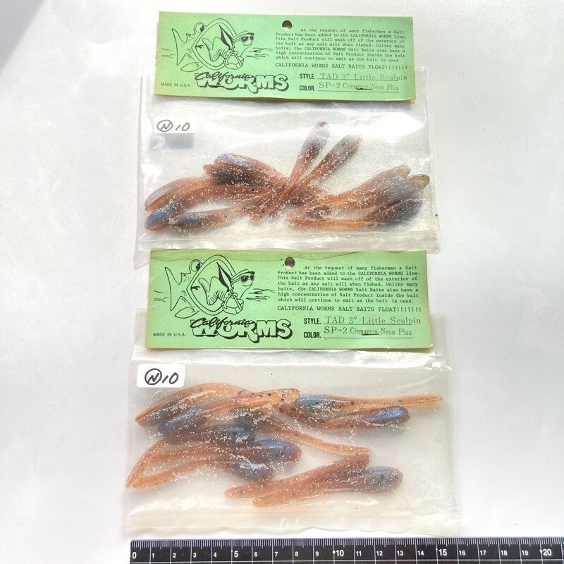 815785 新品 カリフォルニアワーム タッド 3インチ 10本 リトルスカルピン 2パック #シナモンネオンプラス CALIFORNIA WORM オールド品拍卖