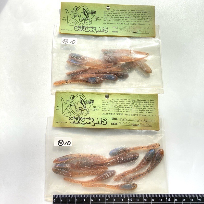 815786 新品 カリフォルニアワーム タッド 3インチ 10本 リトルスカルピン 2パック #シナモンネオンプラス CALIFORNIA WORM オールド品拍卖