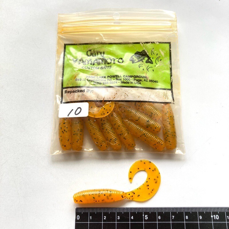 816047 ゲーリーヤマモト 4インチ シングルテールグラブ 10本 GARY YAMAMOTO #186 パンプキン/ブラックフレーク オールド品拍卖