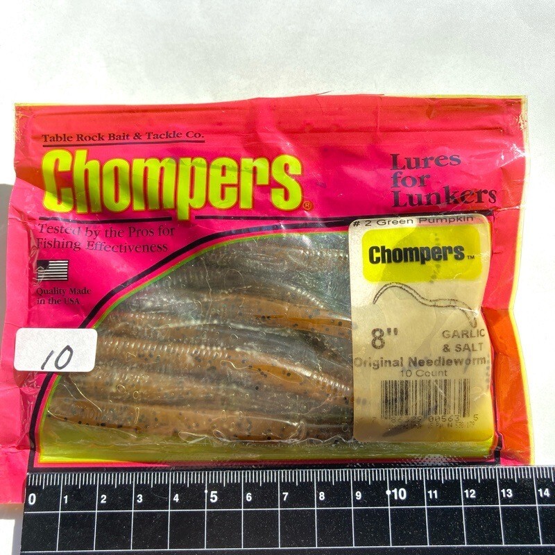 816104 チョンパーズ 8インチ オリジナルニードルワーム 10本 ガーリック&ソルト #グリーンパンプキン Chompers オールド品拍卖