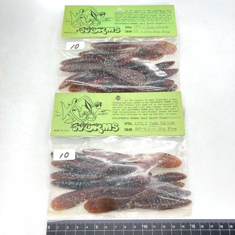 812608 新品 カリフォルニアワーム パドルテールグラブ 4インチクラス 20本 #ジューンバグファイヤー CALIFORNIA WORM オールド品拍卖