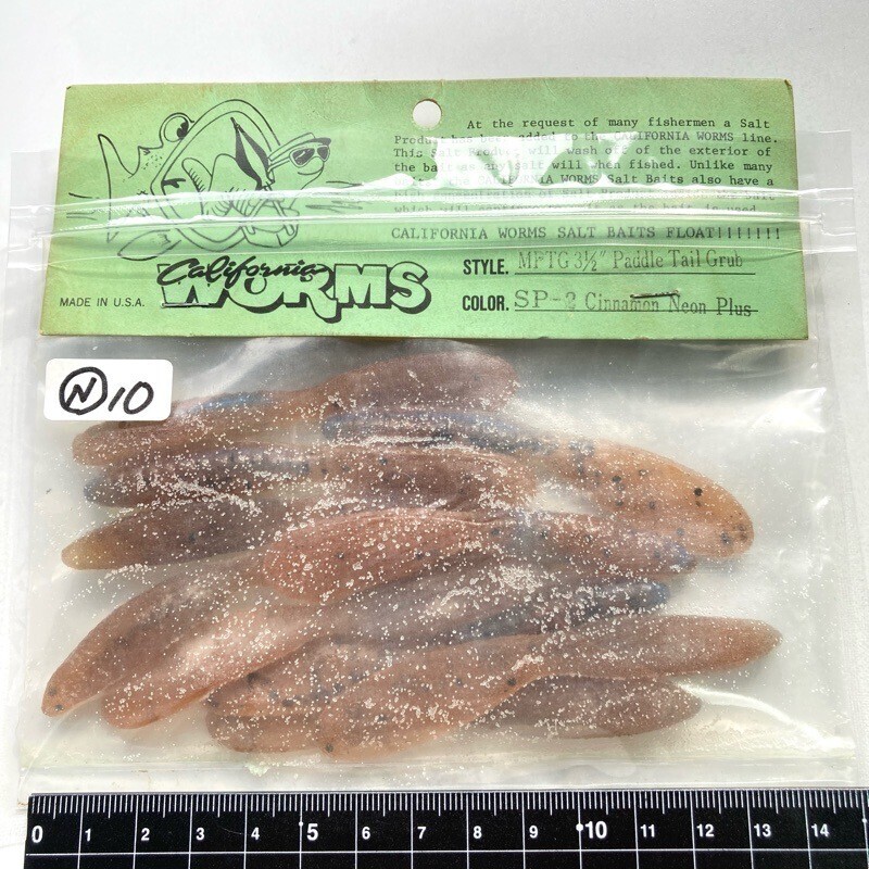 815779 新品 カリフォルニアワーム パドルテールグラブ 3.5インチ 10本 #シナモンネオンプラス CALIFORNIA WORM オールド品拍卖
