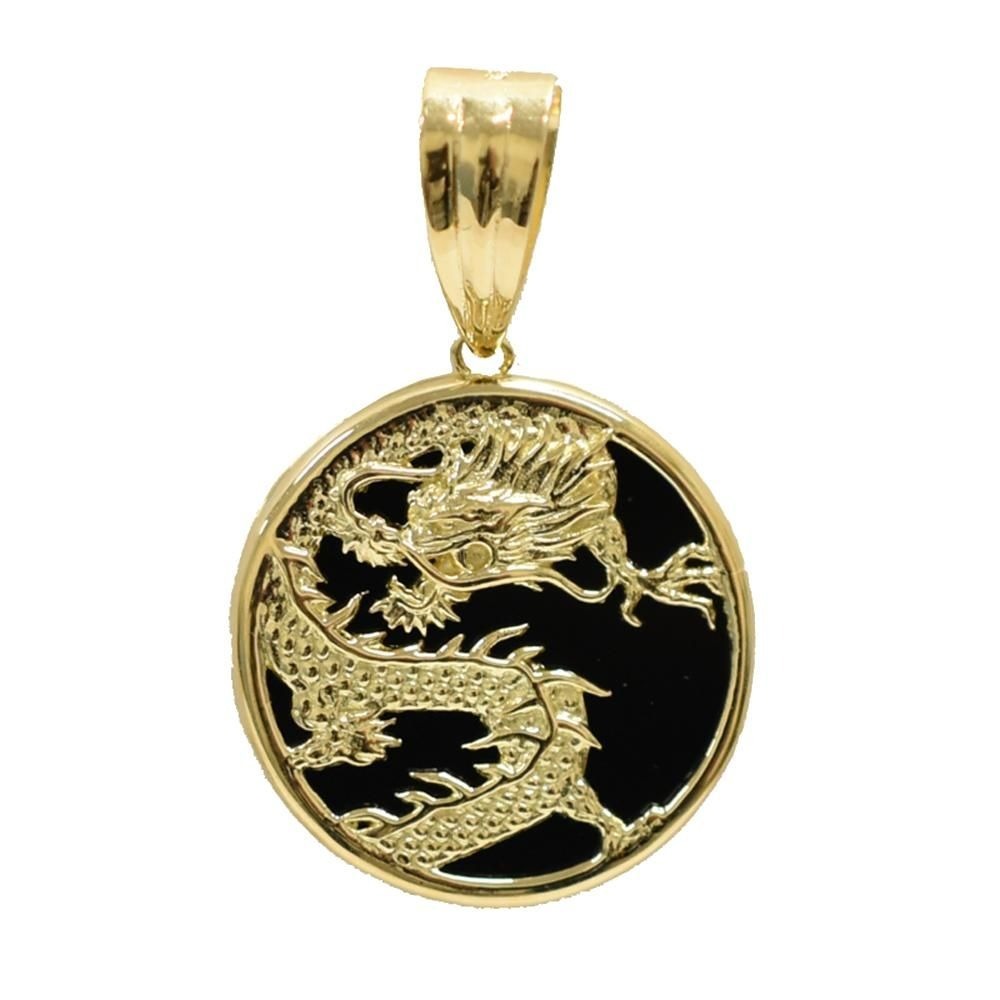 【18金】ドラゴン×オニキスペンダント|K18縁起モチーフ×16mmコイン型拍卖