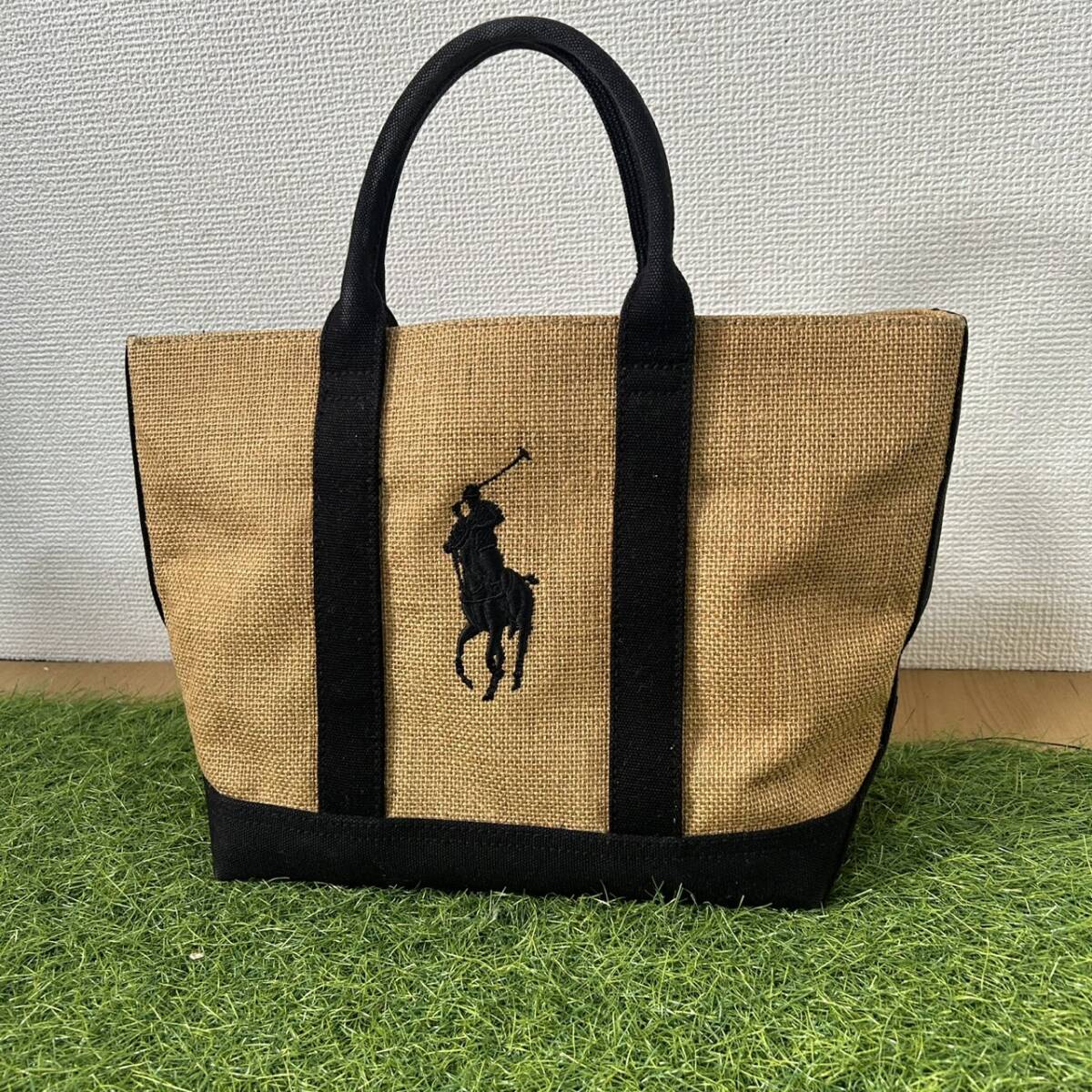 RALPH LAUREN トートバッグ ラルフローレン ホースロゴ かごバッグ キャンバス×ジュート 刺繍 ハンドバッグ レディース ブランド 鞄 美品拍卖