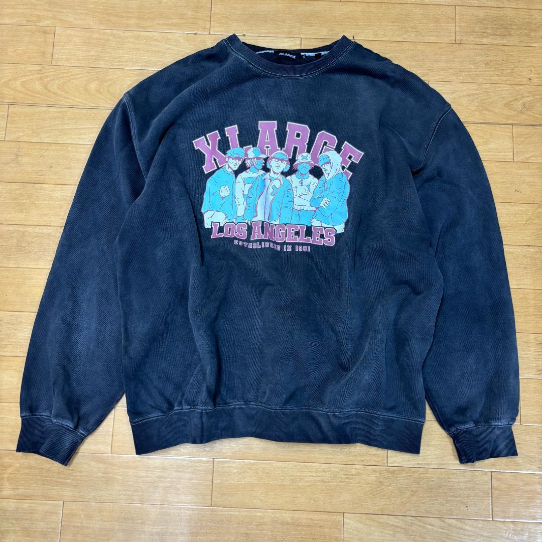 美品 XLARGE エクストララージ EST 1991 BLEACHED CREWNECK SWEATSHIRT クルーネック スウェットシャツ トレーナー サイズXL ブリーチ加工拍卖