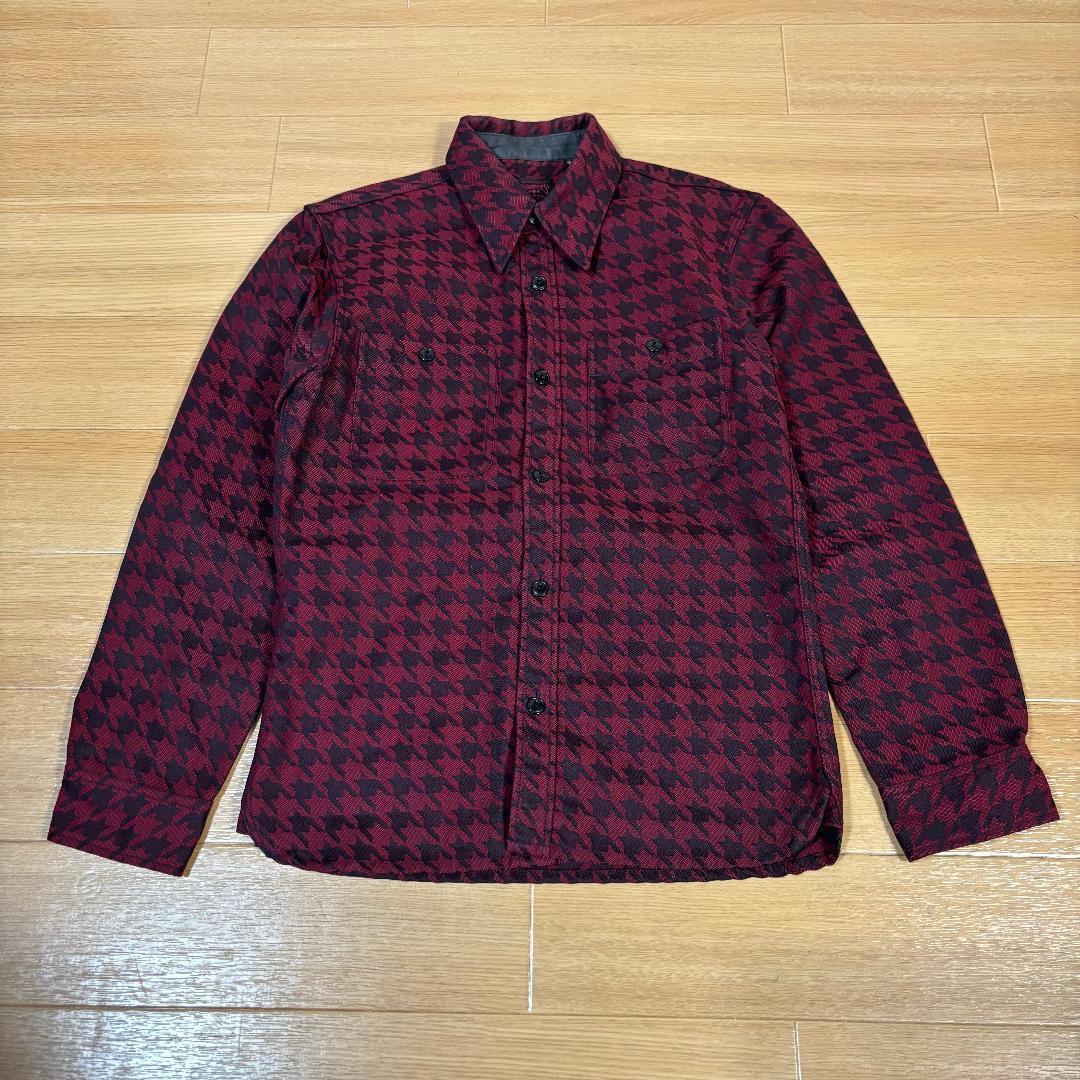 RJB Clippers アールジェービー クリッパーズ 千鳥柄 総柄 コットン長袖シャツ サイズ36 メンズ アメカジ レッド×ブラック 日本製 拍卖
