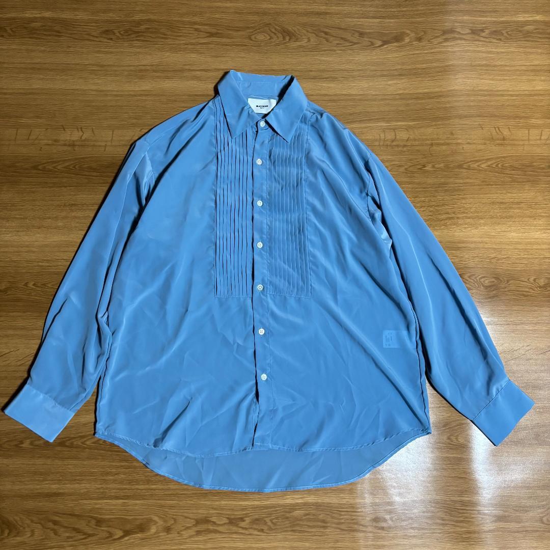 美品 BLAYMORE ブレイモア ロングスリーブ ドレスシャツ サイズS ブルー系 メンズ ポリエステル LE220004BM オーバーサイズ拍卖