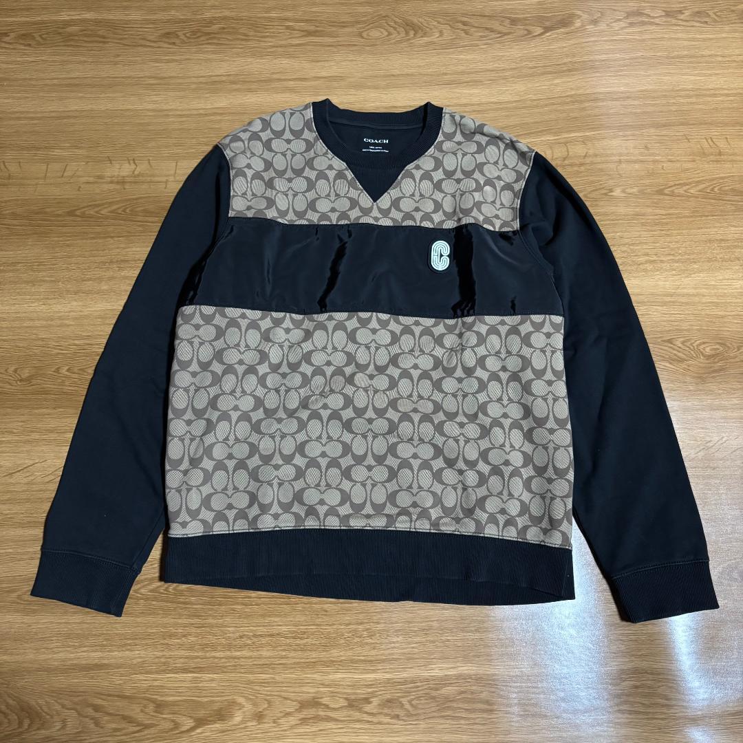 COACH コーチ C7816 シグネチャー クルーネック スウェットシャツ サイズL 180/106A ベージュ×ブラウン×ブラック トレーナー拍卖