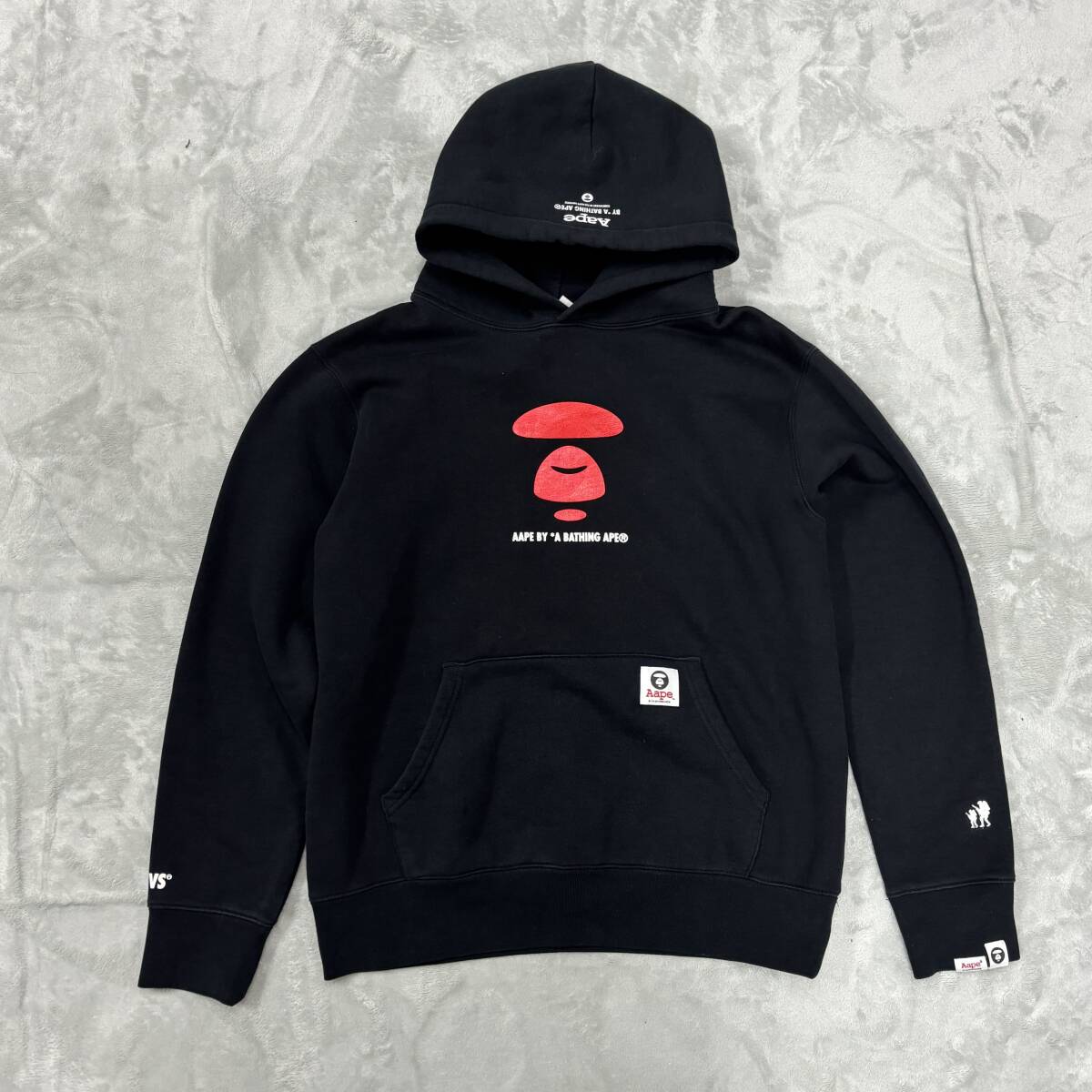 AAPE BY A BATHING APE エーエイプバイアベイシングエイプ ロゴプリント プルオーバーパーカー ブラック メンズ サイズL 裏起毛拍卖