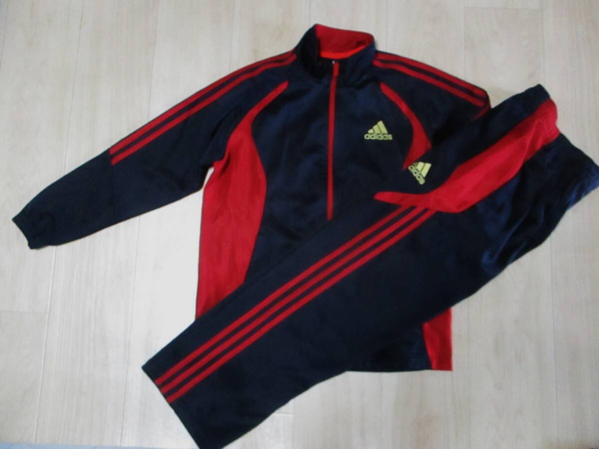 美品・アディダス・ジャージ上下セット・黒×赤×ゴールド色・サイズ150㎝拍卖